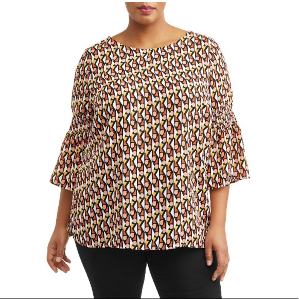 Women's Plus Size 2x Smocked Bell Sleeve Blouse